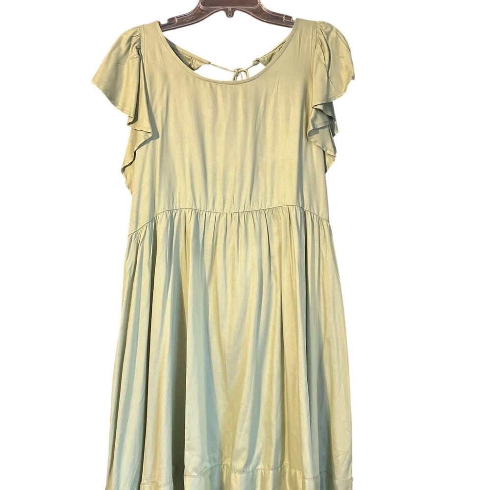 Beyond Words Sage Green Flutter Sleeve Open Back Mini Dress XL‎